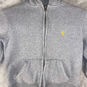 Polo Ralph Lauren Boys Gray Full Zip Hoodie Flannel Lined Hood Pullover